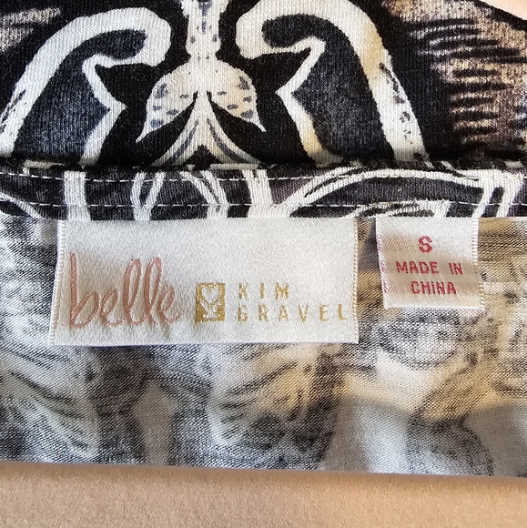 Belle by Kim Gravel Painted Floral Long Sleeve Top, Black White, Blue Accent, S - Picture 4 of 7